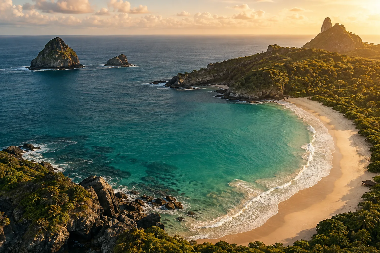Litoral com mar calmo e areia clara